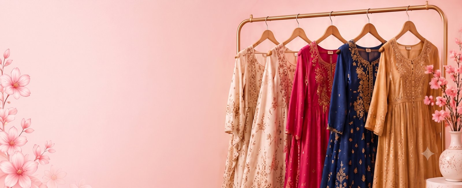Elegant dress collection displayed on a clothing rack