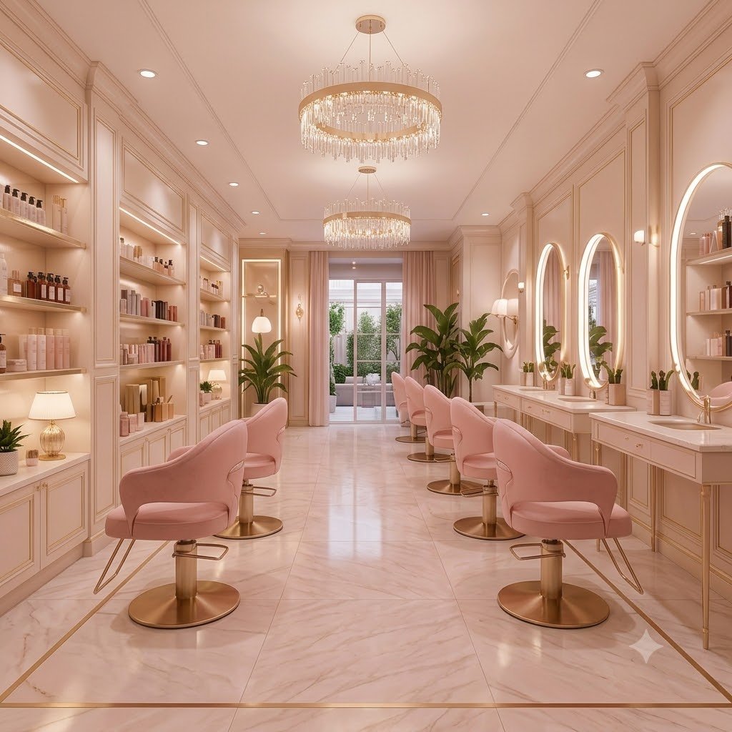 Elegant pink beauty salon interior